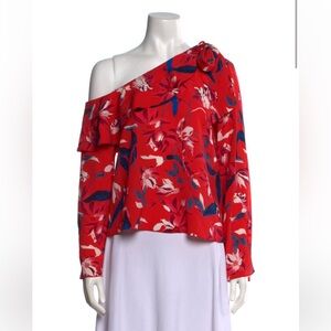 Tanya Taylor Red Floral Silk Blouse with tie size M